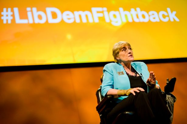 Liberal Democrats party president Sal Brinton speaks during the opening night rally of the party's annual conference at the Bournemouth International Centre