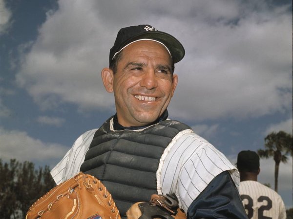 New York Yankee catcher Yogi Berra poses at spring training in Florida in an undated file