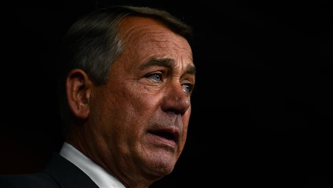 House Speaker John Boehner announces his resignation with tears in his eyes during a press conference on Capitol Hill