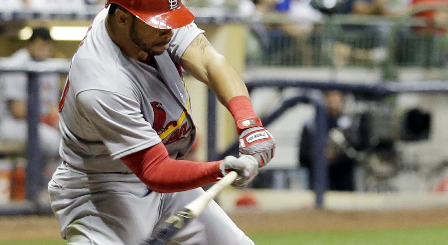 St. Louis Cardinals&#39 Thomas Pham hits a triple during the sixth inning of a baseball game against the Milwaukee Brewers Wednesday Sept. 16 2015 in Milwaukee