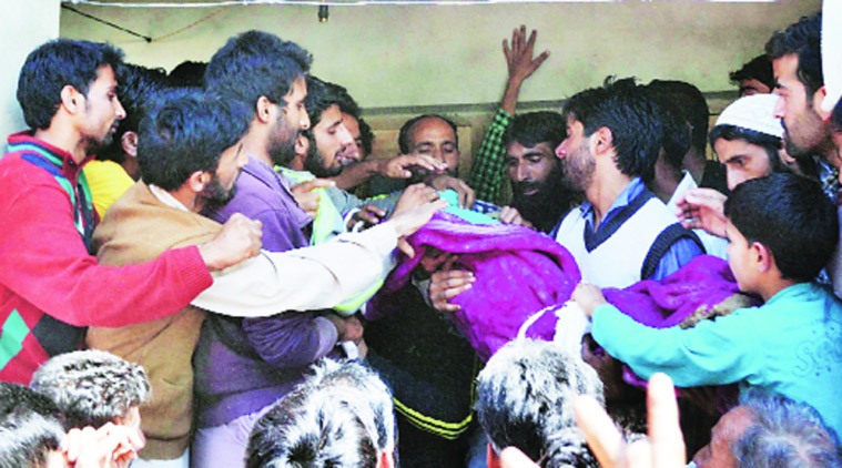 Burhan’s funeral procession in Sagipora village near Sopore town on Saturday