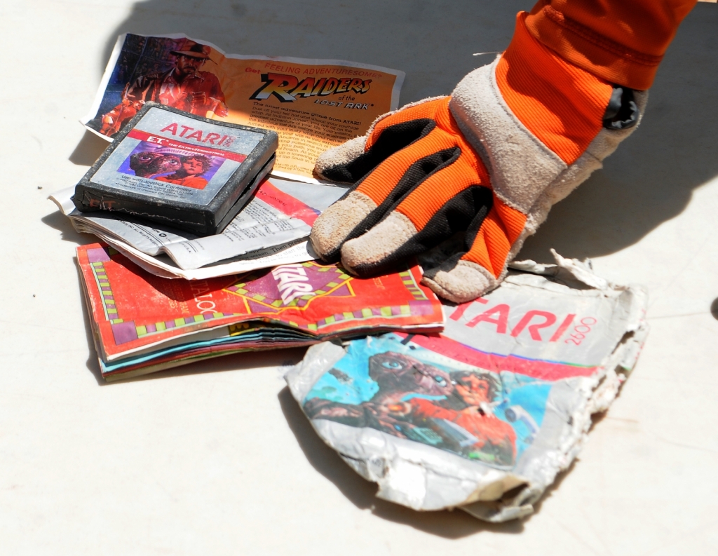 The first recovered Atari cartridge and packaging recovered from the Alamogordo landfill