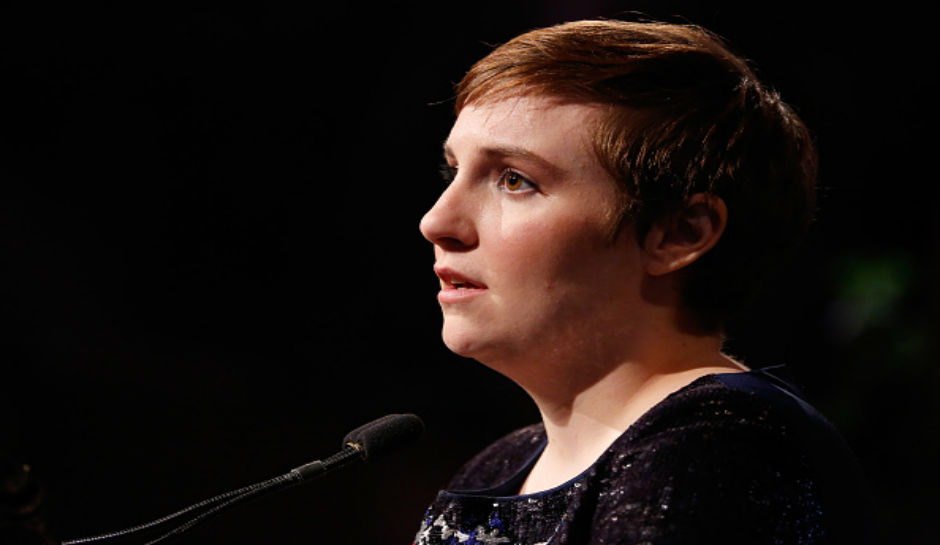 Lena Dunham accepting an award at Variety's 2015 Power of Women New York