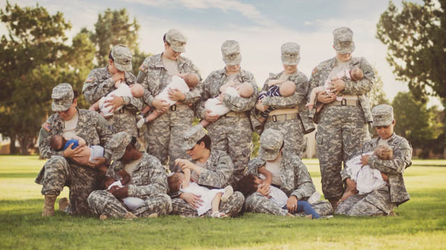 Pictured: Soldier mums breastfeed to show they can still serve their nation