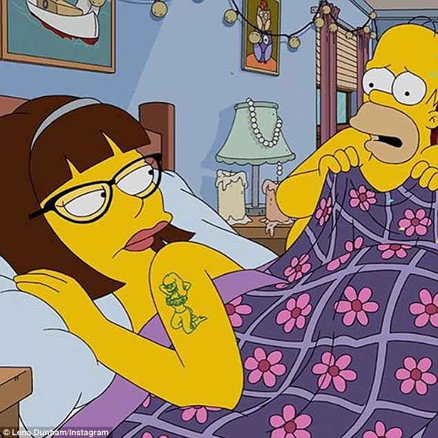 Cartoon controversy On Wednesday Lena Dunham revealed what her character will look like on the Simpsons in a saucy bedroom snap with Homer