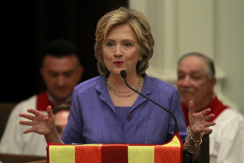 U.S. Democratic presidential candidate Hillary Clinton speaks at the Foundry United Methodist Church's bicentennial service in Washingt