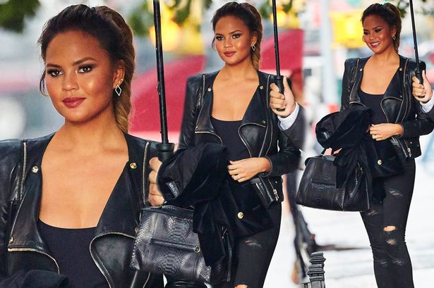 Chrissy Teigen looks stylish in rainy New York