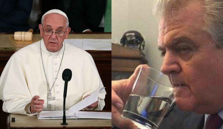 Congressman sips from Pope Francis's discarded glass of water