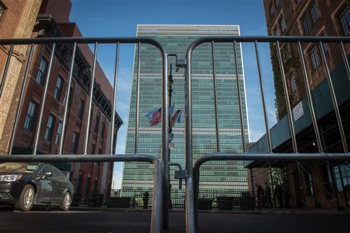 A police barrier lines Tudor City Place across from the United Nations during the U.N. General Assembly Thursday Sept. 24 2015,2 in New York