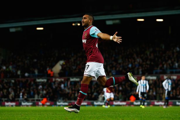 Dimitri Payet of West Ham United celebrates scoring his second goal