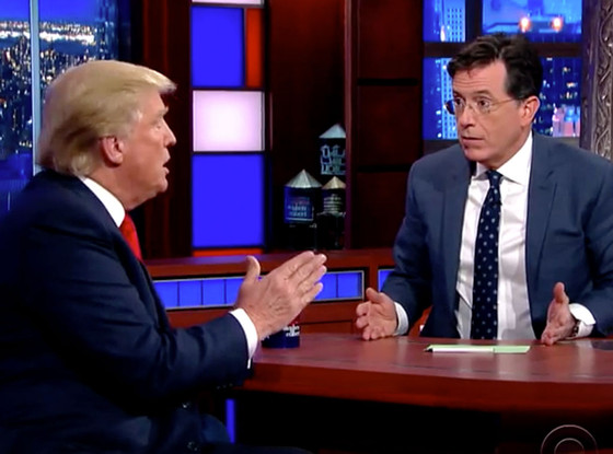 Donald Trump visits The Late Show with Stephen Colbert to discuss President Obama's birthplace