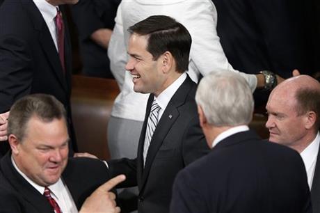 Republican Presidential candidate Sen. Marco Rubio R-Fla. walks across the House floor on Capitol Hill in Washington Thursday Sept. 24 2015 before Pope Francis address to a joint meeting of Congress