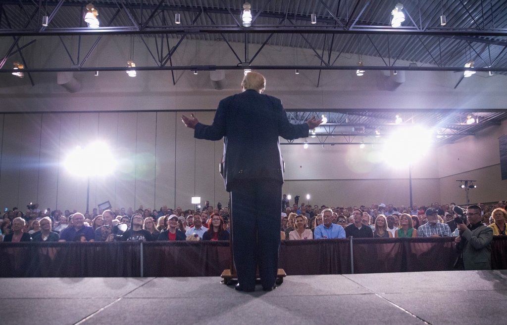 Donald Trump speaks at the Grand River Center on Aug. 25 2015 in Dubuque Iowa