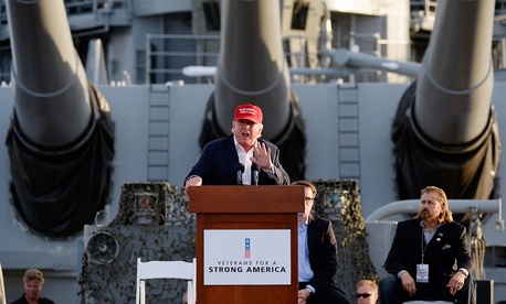 Donald Trump spoke during a campaign event aboard the USS Iowa battleship Tuesday