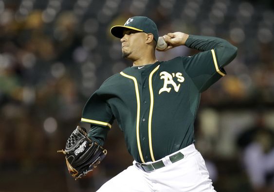 Felix Doubront works against the Texas Rangers during the first inning of a baseball game Wednesday Sept. 23 2015 in Oakland Calif