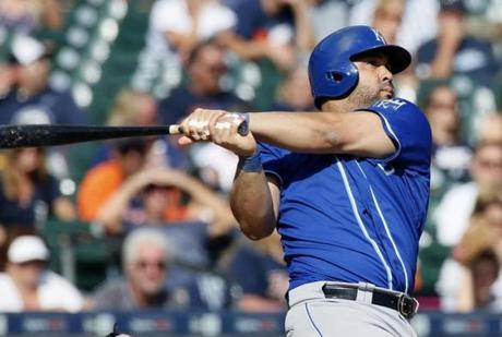 Royals DH Kendrys Morales hits his third home run of the game a solo shot in the eighth inning at Comerica Park