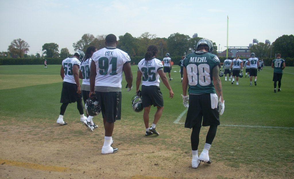 Eagles players take to the field at the Novacare Complex