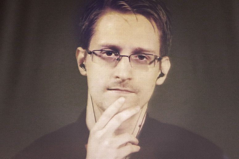 Edward Snowden appeared live via video during a meeting about whistle-blowers in Strasbourg France on June 23