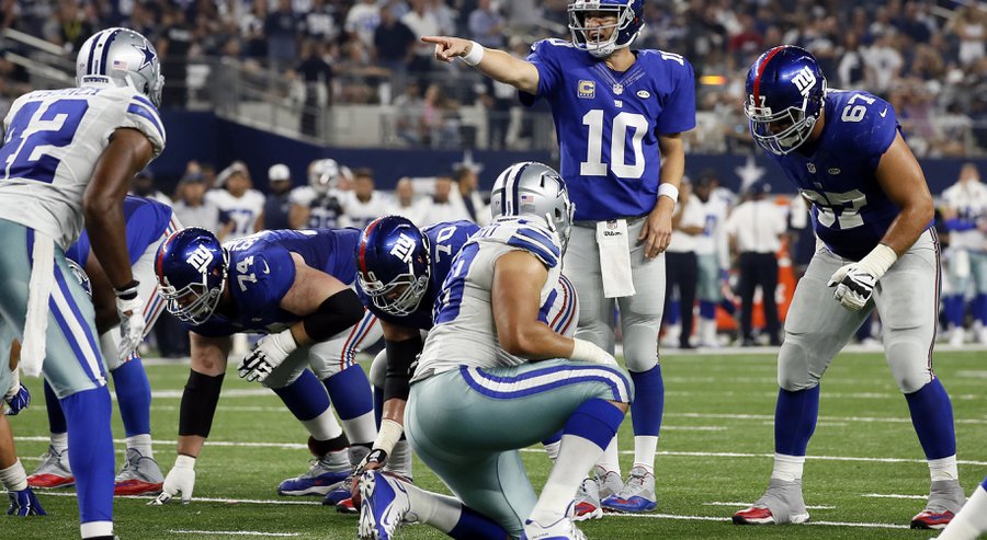 13 2015 New York Giants quarterback Eli Manning calls out at the line of scrimmage during the second half of an NFL football game against the Dallas Cowboys in Arlington Texas. New York was about to put a damper