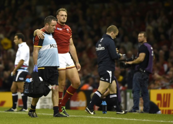 AFP  Loic VenanceWales&#039 centre Cory Allen leaves the field injured during the 2015 Rugby World Cup the Pool A match against Uruguay at the Millennium Stadium in Cardiff south Wales