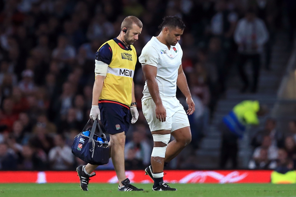 Ex-Thornbury back row Billy Vunipola leaves the Twickenham pitch after an injury against Wales on Saturday. Pic Mike Egerton  PA