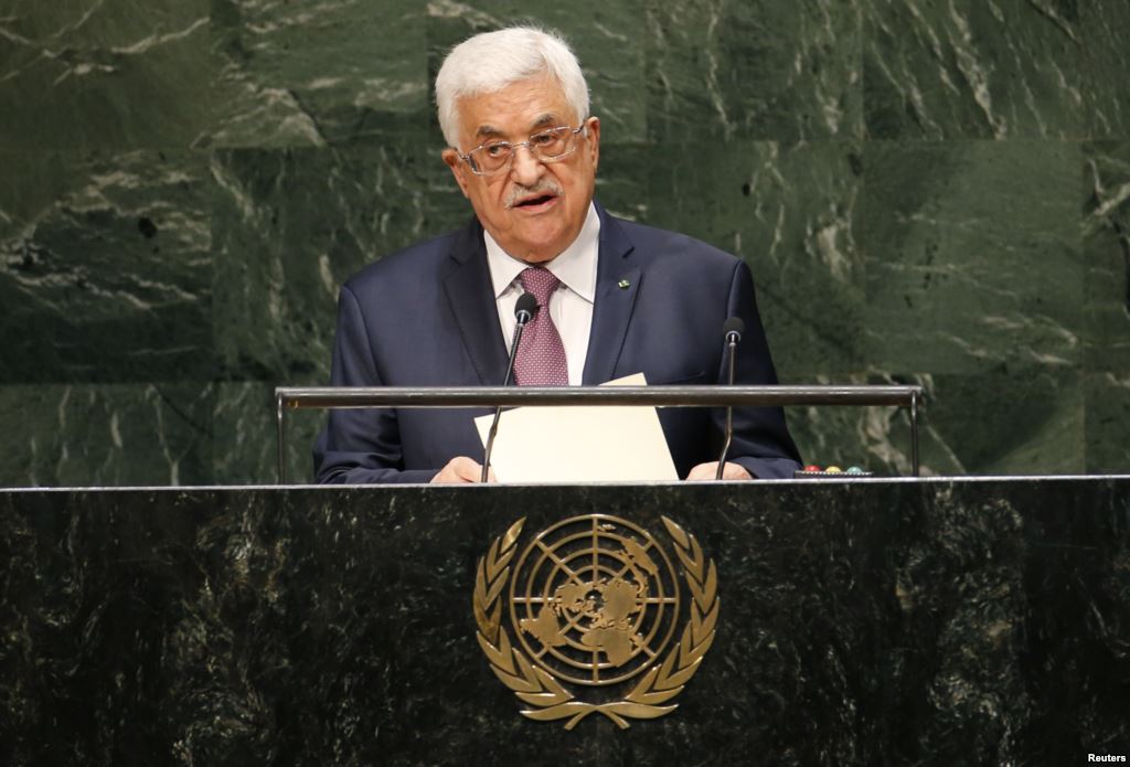 FILE- Palestinian President Mahmoud Abbas addresses the 69th United Nations General Assembly at the U.N. Headquarters in New York