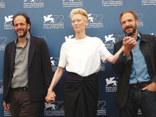 Director Luca Guadagnino actor Tilda Swinton and actor Ralph Fiennes attend the