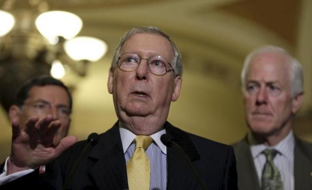 Senator John Barrasso, Senate Majority Leader Mitch Mc Connell and Senate Majority Whip John Cornyn take questions from the media regarding the upcoming budget battle on Capitol Hill in Washingt