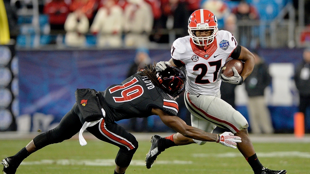 Georgia running back Nick Chubb has established himself as an early Heisman contender. He'll look to continue running over defenders against South Carolina on Saturday