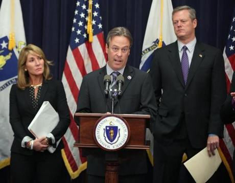 Peter Mac Kinnon, social worker and DCF president SEIU Local 509 spoke at a press conference along with Governor Baker and Lt. Governor Karyn Polito