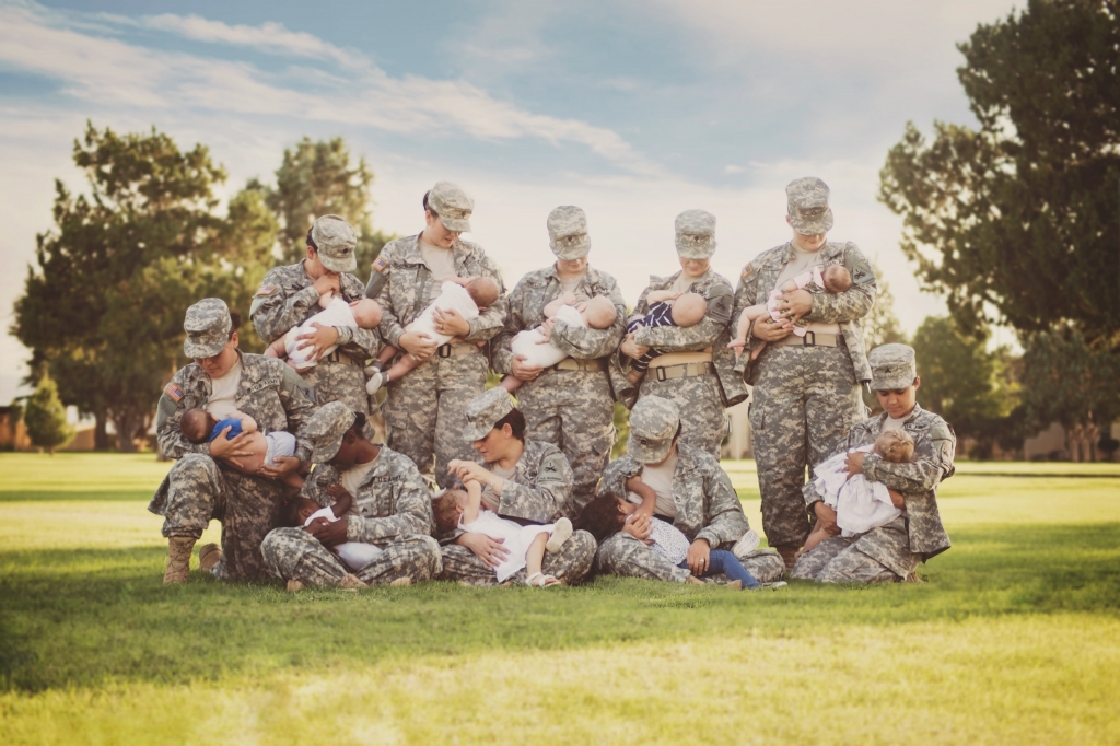 Pictured: Soldier mums breastfeed to show they can still serve their nation