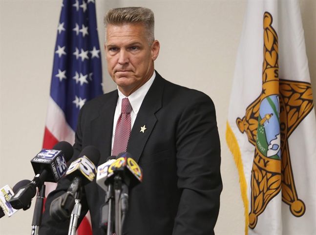 Okaloosa Sheriff Larry Ashley speaks during a news conference announcing the death of Okaloosa County Deputy Bill Myers following a shooting Tuesday Sept. 22 2015. A gunman fatally shot Myers outside a lawyer's office Tuesday and then barricaded himself