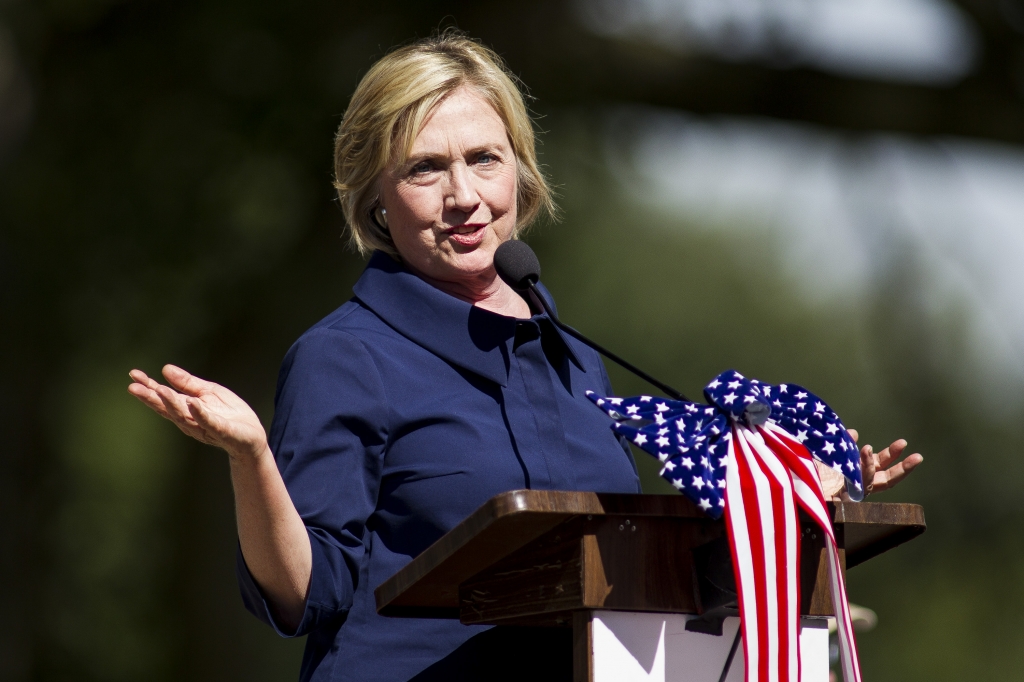 Hillary Clinton addresses supporters at the Quad City Federation of Labor's Salute to Labor Chicken Fry at Illiniwek Park in Hampton Ill