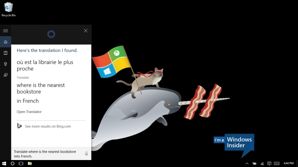 Cortana in Windows 10 can now handle instant translations- like this one