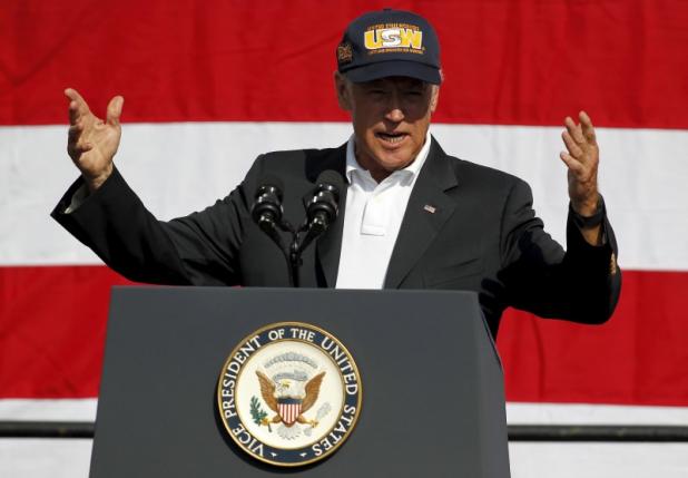 Joe Biden speaks prior to the kickoff of the Allegheny County Labor Day Parade in Pittsburgh