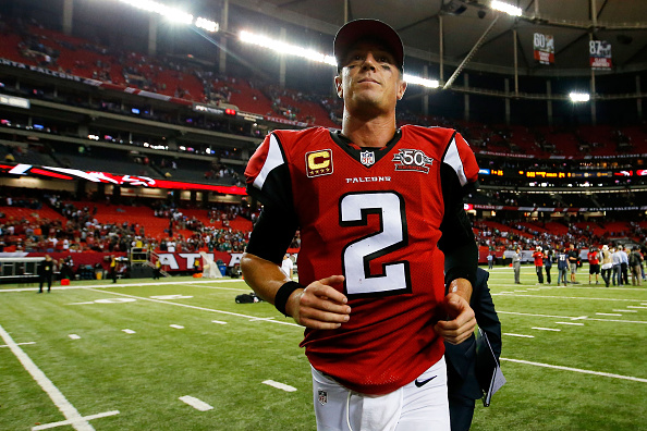 ATLANTA GA- SEPTEMBER 14 Matt Ryan #2 of the Atlanta Falcons runs off the field after beating the Philadelphia Eagles at the Georgia Dome