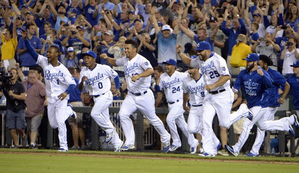 Sep 24 2015 Kansas City MO USA Kansas City Royals players celebrate after the game against the Seattle Mariners at Kauffman Stadium. Kansas City won the game 10-4 and won the American League central division. Mandatory Credit John Rieger-USA TODAY S