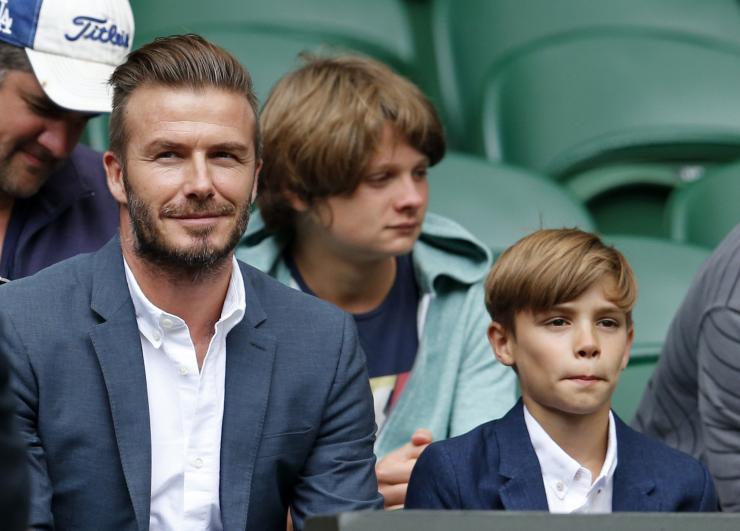 Former footballer David Beckham and his son Romeo