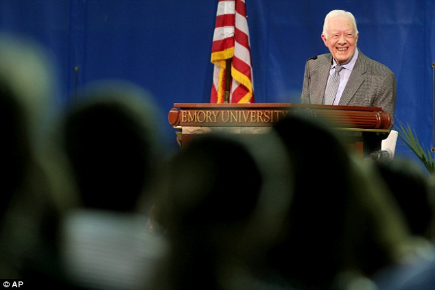 Former President Jimmy Carter spoke from a podium last night as he addressed Emory University students saying that a chair he was offered was'a position of illness infirmity and age