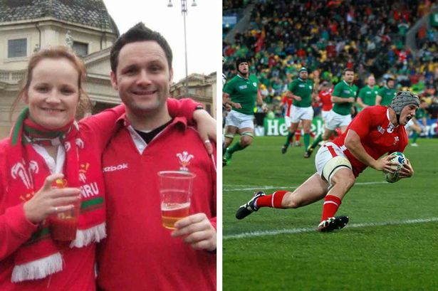 Nia and Ieuan at the Wales v Italy match in Rome in 2007. Ieuan who was diagnosed with a brain tumour would love to see Wales play in this year's Rugby World Cup
