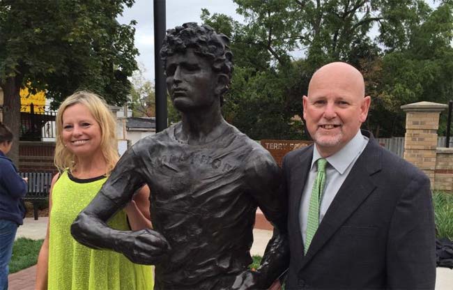 Judith and Fred Fox appear with the new Terry Fox statue in Ransom Park