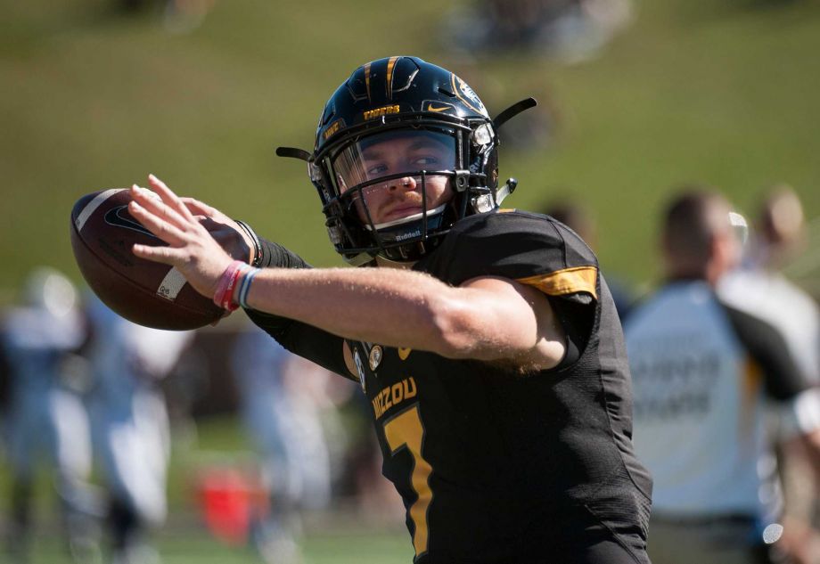 Missouri quarterback Maty Mauk warms up before the start of an NCAA college football game against Connecticut Saturday Sept. 19 2015 in Columbia Mo