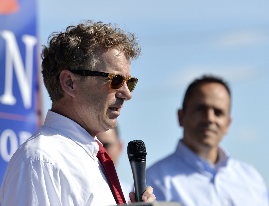 Kentucky Sen. Rand Paul left and the state's GOP gubernatorial nominee Matt Bevin