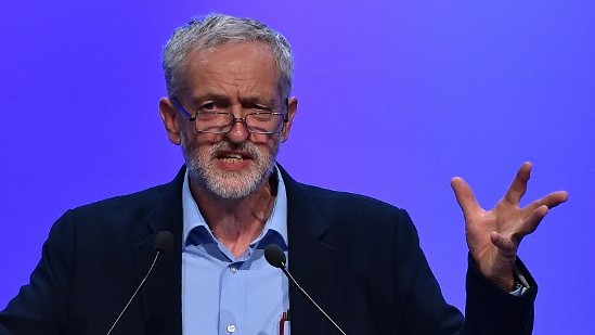 British opposition Labour party leader Jeremy Corbyn gestures as he speaks at the Trades Union Congress in Brighton south-east England