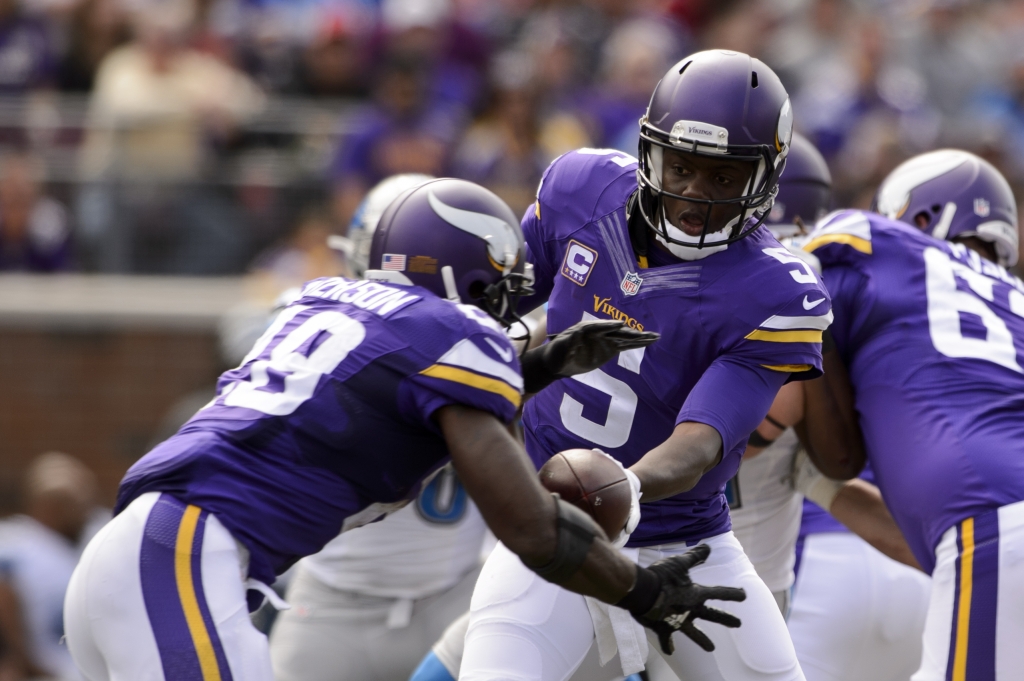 Led by Adrian Peterson L) the Vikings ground game got going against the Lions last week