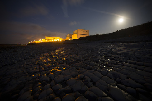 Lights illuminate Electricite de France SA's Hinkley Point A nuclear power station