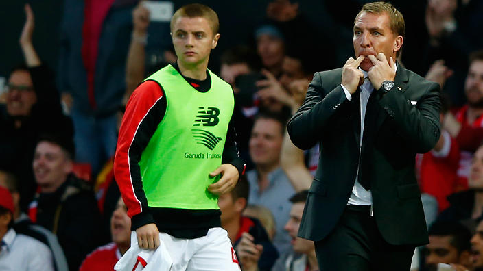 Liverpool's Jordan Rossiter and manager Brendan Rodgers. 
    
    
                
          
          Show Grid