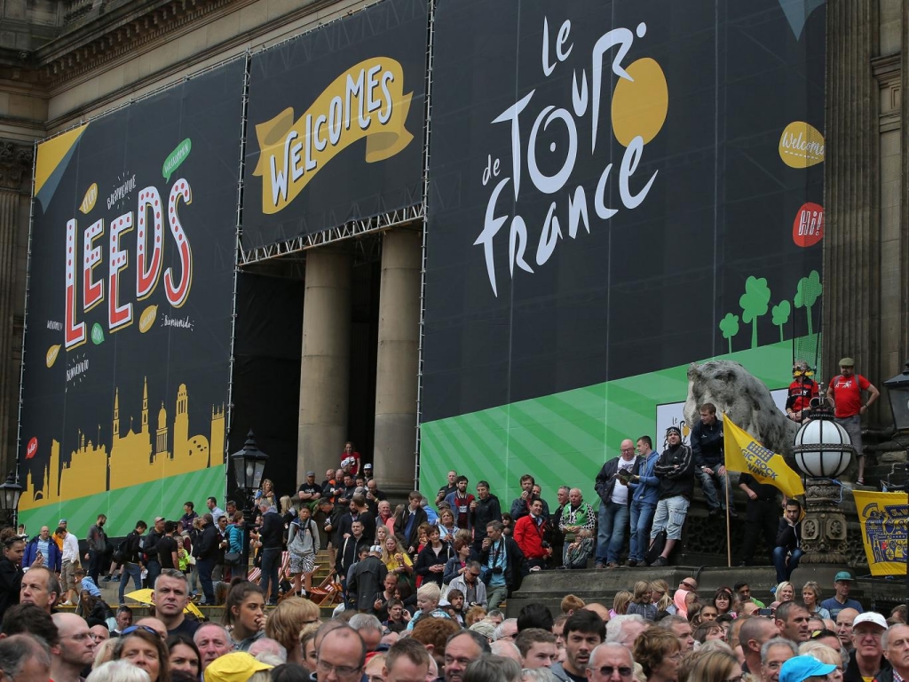 Fans gather at the start of stage one for Le Grand Depart of the 2014 Le Tour de France from Leeds to Harrogate