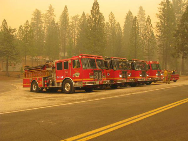 Los Angeles County Firefighters helping to fight the Butte Fire in Northern California