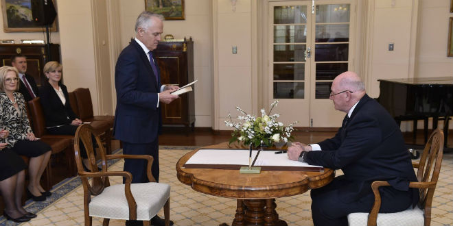 Malcolm Turnbull being sworn in as Australia's 29th Prime Minister